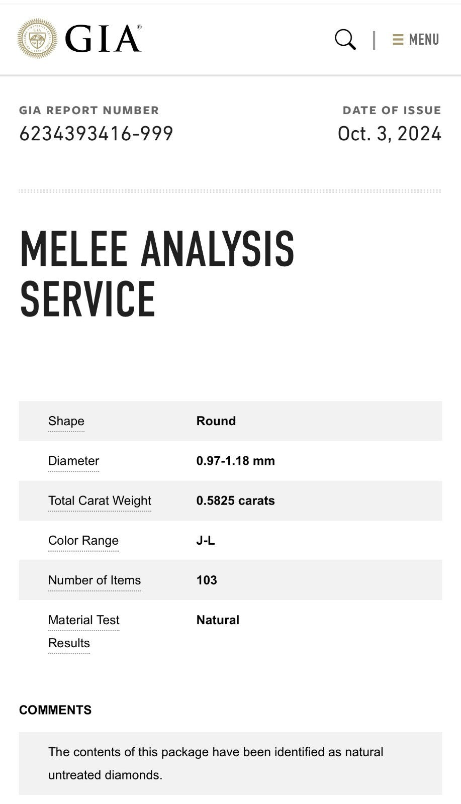 0.582ctw GIA Diamond Melee – 103 Round Single Brilliant Cuts(J-L Color)