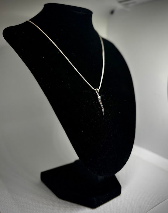 Silver Italian Horn Cornetto w/ 18'' Rope Chain (1.25mm)