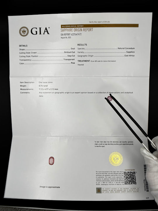 GIA Certified 0.74ct Natural Pink Sapphire - Oval Shape