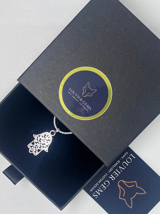 Silver Hamsa Pendant w/ 18'' Silver Wheat Chain(1.25mm)