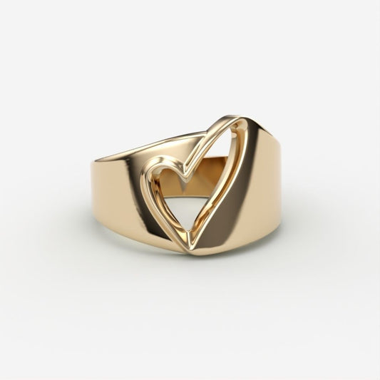 14kt Yellow Gold Modernist Heart Signet Ring