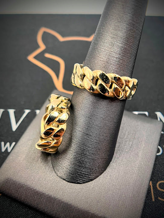 10kt Yellow Gold 7mm Miami Cuban Ring - True Miami Cuban Fat Link Style with Comfort Shank