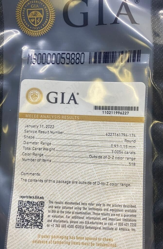 3.0054ct GIA Diamond Melee – 518 Round Single Cuts (Outside D–Z)