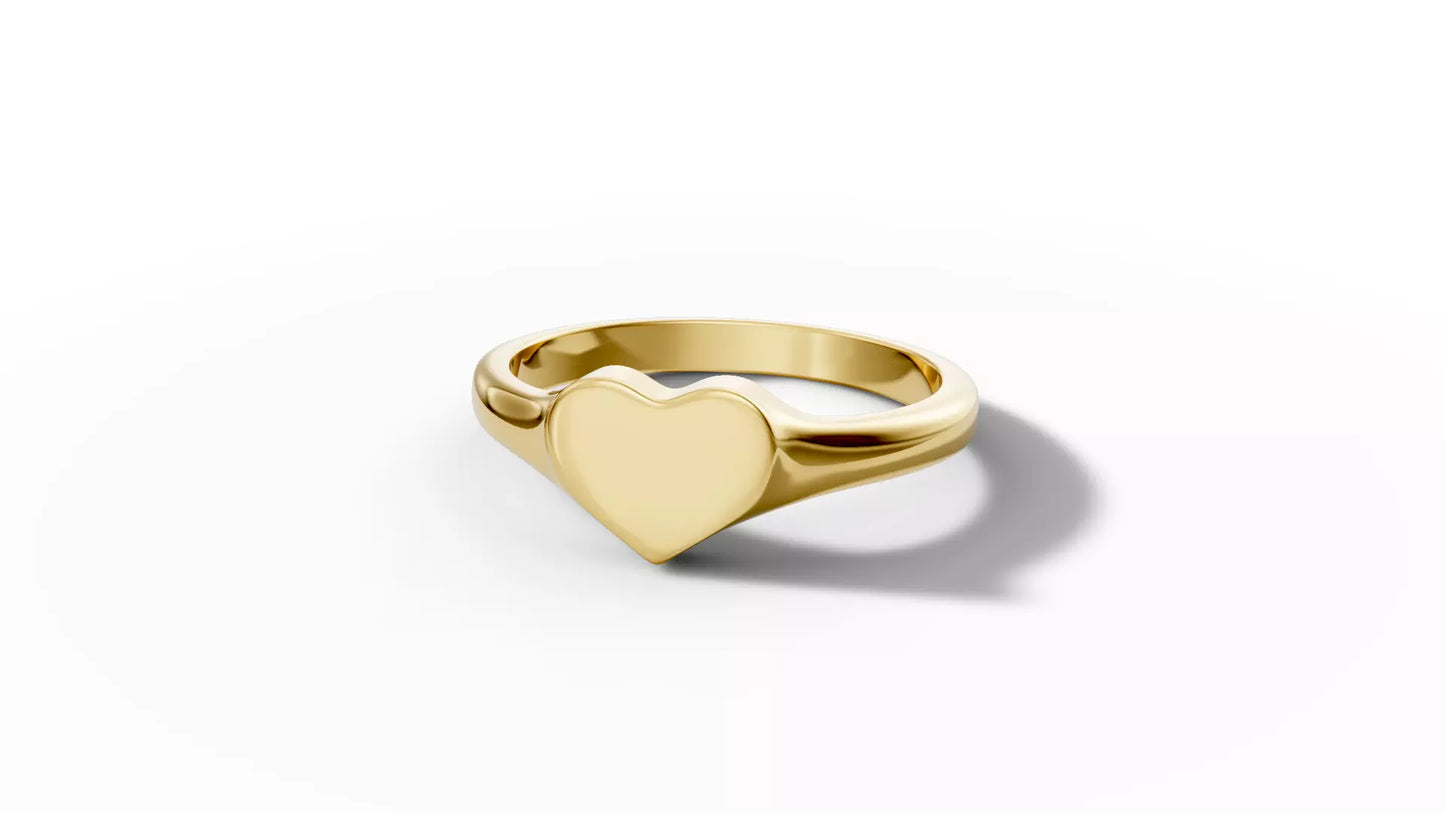 10kt Solid Yellow Gold Heart Stacker Signet Ring