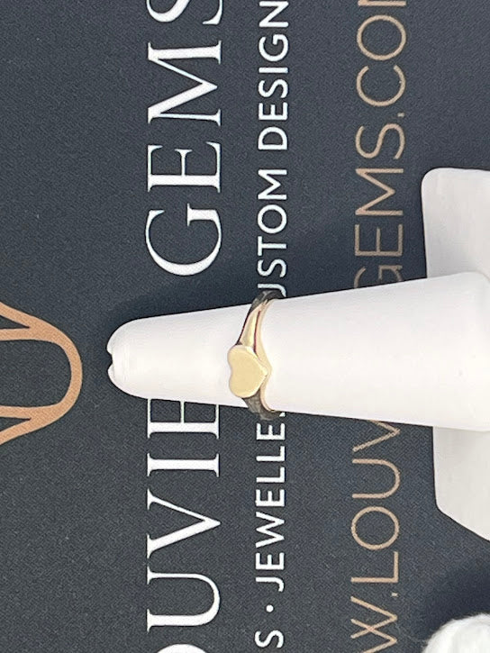 10kt Solid Yellow Gold Heart Stacker Signet Ring