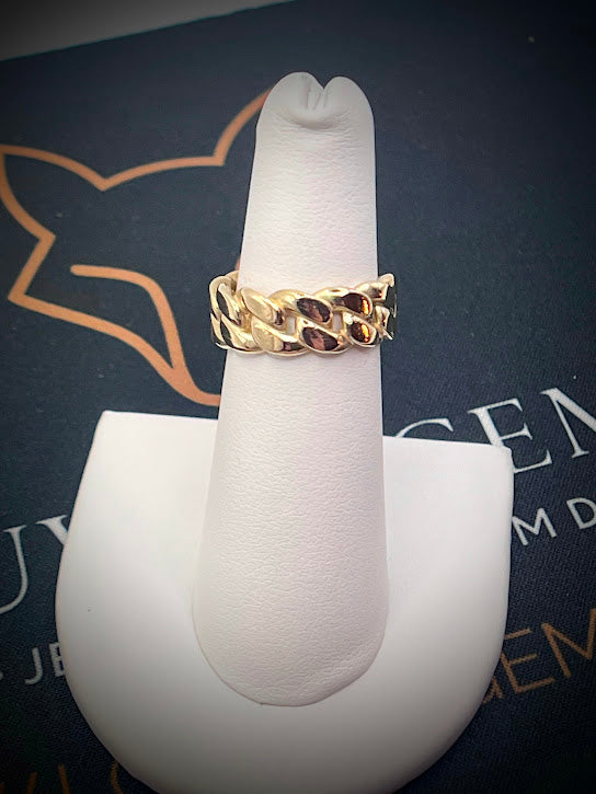 10kt Yellow Gold 7mm Miami Cuban Ring - True Miami Cuban Fat Link Style with Comfort Shank