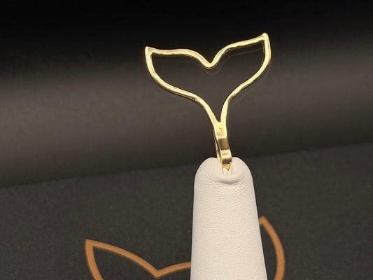 10kt Solid Yellow Gold Large Whale Tail Fish Tail Pendant Necklace w/ 16'' 1mm Cable Chain